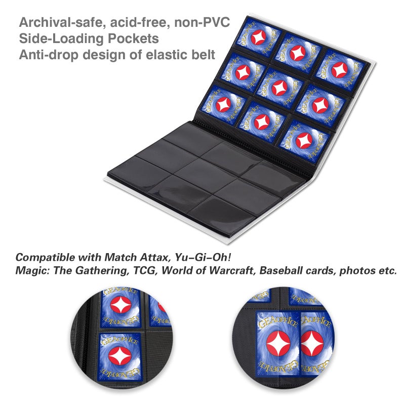 GEAoffice Card Binder 9 جيوب مجلد ألبوم بطاقات التداول 360 الجانب تحميل جيب الموثق للرياضة وبطاقات الألعاب MTG وغيرها من TCG الأبيض - Image 5